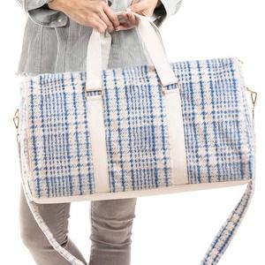 Houndstooth Faux Fur Weekender Bag  Blue White